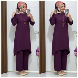 moda sura - 5015 K 35 KOLYELİ mürdüm TUNİK PANTOLON TAKIM