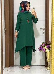 moda sura - 5015 K50 KOLYELİ YEŞİL tunik pantolon TAKIM