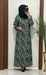 moda sura - 5544 K60 YEŞİL dalga desen bürümcük kumaş büyük beden elbise yeni sezon