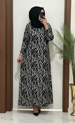 moda sura - 5544 K 60 siyah dalga desen bürümcük kumaş büyük beden elbise yeni sezon