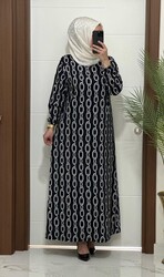 4477 K60 LACİVERT YENİ ZİNCİR DESEN bürümcük kumaş büyük beden elbise yeni sezon - Thumbnail