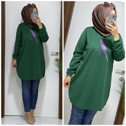 moda sura - 8888 K 25 ZÜMRÜT baskı desenli buyuk beden ıkı ıplık tunık yeni sezon