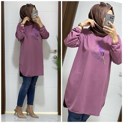 moda sura - 8888 K 25 GÜL KURUSU baskı desenli buyuk beden ıkı ıplık tunık yeni sezon