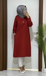 moda sura - 4242 K 35 KİREMİT fermuarlı buyuk beden ıkı ıplık tunık yeni sezon