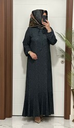 moda sura - 9080 K 80 gri gravat detay seul kumaş büyük beden elbise yeni sezon