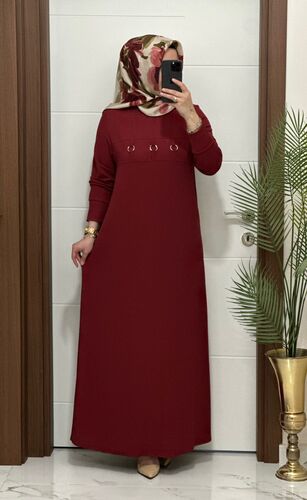 1444 K 80 bordo ILAYDA halkalı model fitilli burgu kumaş buyuk beden elbise yeni sezon