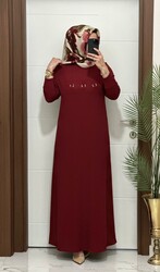 1444 K 80 bordo ILAYDA halkalı model fitilli burgu kumaş buyuk beden elbise yeni sezon - Thumbnail