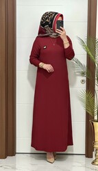 moda sura - 5888 K 60 BORDO arma detay fitilli burgu kumaş beden elbise yeni sezon