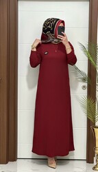 5888 K 60 BORDO arma detay fitilli burgu kumaş beden elbise yeni sezon - Thumbnail