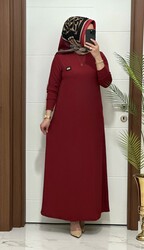 5888 K 60 BORDO arma detay fitilli burgu kumaş beden elbise yeni sezon - Thumbnail