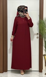 moda sura - 5510 K 80 BORDO ROBALI model fitilli burgu kumaş beden elbise yeni sezon