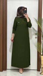 5888 K 60 HAKİ arma detay fitilli burgu kumaş beden elbise yeni sezon - Thumbnail