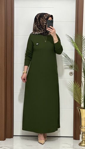 5888 K 60 HAKİ arma detay fitilli burgu kumaş beden elbise yeni sezon