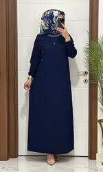 moda sura - 5510 K 80 LACİVERT ROBALI model fitilli burgu kumaş beden elbise yeni sezon