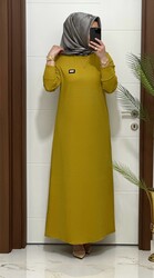 moda sura - 5888 K 60 HARDAL arma detay fitilli burgu kumaş beden elbise yeni sezon