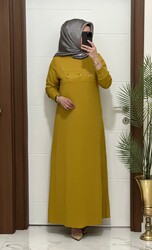 moda sura - 1444 K 80 hardal ILAYDA halkalı model fitilli burgu kumaş buyuk beden elbise yeni sezon