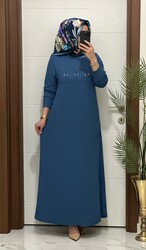 moda sura - 1444 K 80 ındıgo ILAYDA halkalı model fitilli burgu kumaş buyuk beden elbise yeni sezon