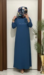 1444 K 80 ındıgo ILAYDA halkalı model fitilli burgu kumaş buyuk beden elbise yeni sezon - Thumbnail