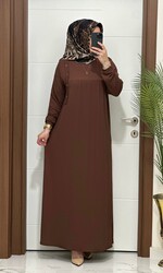 moda sura - 5510 K 80 KAHVERENGİ ROBALI model fitilli burgu kumaş beden elbise yeni sezon