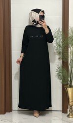moda sura - 1444 K 80 siyah ILAYDA halkalı model fitilli burgu kumaş buyuk beden elbise yeni sezon