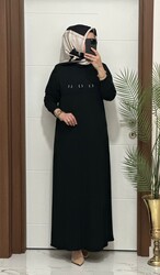 1444 K 80 siyah ILAYDA halkalı model fitilli burgu kumaş buyuk beden elbise yeni sezon - Thumbnail