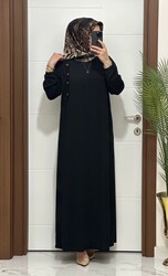 5510 K 80 SİYAH ROBALI model fitilli burgu kumaş beden elbise yeni sezon - Thumbnail