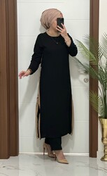 moda sura - 8811 K120 SİYAH tunik pantolon aerobın Kumaş ikili takım buyuk beden