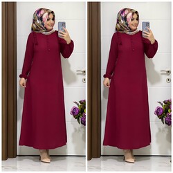 moda sura - 2222 K35 BORDO ONDEN DUGMELI ELBİSE