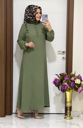 moda sura - 2222 K35 HAKİ ONDEN DÜĞMELİ ELBİSE