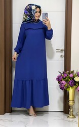 moda sura - 3333 K35 İNDİGO FIRFIRLI ELBİSE