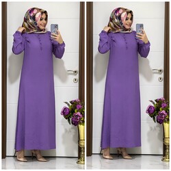 moda sura - 2222 K35 LİLA ÖNDEN DÜĞMELİ ELBİSE