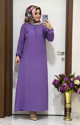 2222 K35 LİLA ÖNDEN DÜĞMELİ ELBİSE - Thumbnail