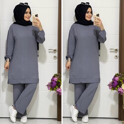 moda sura - 6005 K35 GRİ PANTOLON TUNİK TAKIM