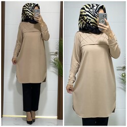 moda sura - 1020 K 25 VİZON ÇİMALI buyuk beden ıkı ıplık tunık yeni sezon