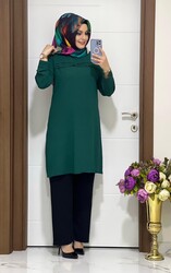 moda sura - 9000 K35 zümrüt yeşili PANTOLON TUNİK TAKIM