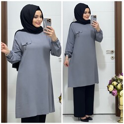 moda sura - 5005 K35 GRİ PANTOLON TUNİK TAKIM