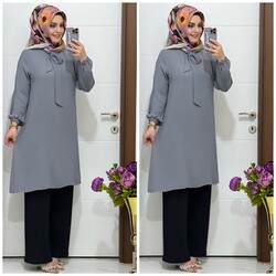 moda sura - 6085 K35 GRİ PANTOLON TUNİK TAKIM