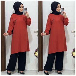 moda sura - 5005 K35 KİREMİT TUNİK PANTOLON TAKIM