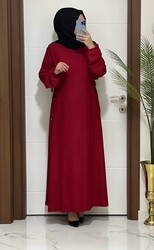 moda sura - 6161 k 60 KIRMIZI kusgozu detay yandan bağcıklı elbıse 