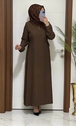 moda sura - 6161 k 60 KAHVERENGİ kusgozu detay yandan bağcıklı elbıse