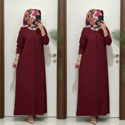 moda sura - 6212 K 80 bordo önü büzgü detay fitilli burgu kumaş beden elbise yeni sezon
