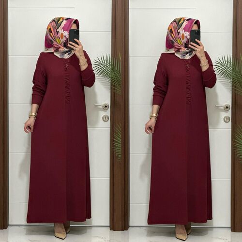 6212 K 80 bordo önü büzgü detay fitilli burgu kumaş beden elbise yeni sezon