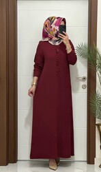 6212 K 80 bordo önü büzgü detay fitilli burgu kumaş beden elbise yeni sezon - Thumbnail