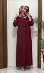 6212 K 80 bordo önü büzgü detay fitilli burgu kumaş beden elbise yeni sezon - Thumbnail