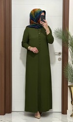 6212 K 80 haki önü büzgü detay fitilli burgu kumaş beden elbise yeni sezon - Thumbnail