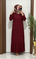 moda sura - 1177 K 90 BORDO eteği düğmeli fitilli burgu kumaş beden elbise yeni sezon