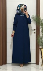 6212 K 80 LACİVERT önü büzgü detay fitilli burgu kumaş beden elbise yeni sezon - Thumbnail