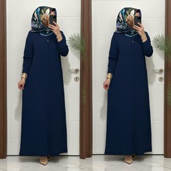 6212 K 80 LACİVERT önü büzgü detay fitilli burgu kumaş beden elbise yeni sezon - Thumbnail