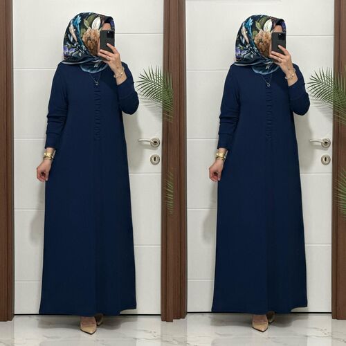 6212 K 80 LACİVERT önü büzgü detay fitilli burgu kumaş beden elbise yeni sezon