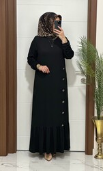moda sura - 1177 K 90 SİYAH eteği düğmeli fitilli burgu kumaş beden elbise yeni sezon